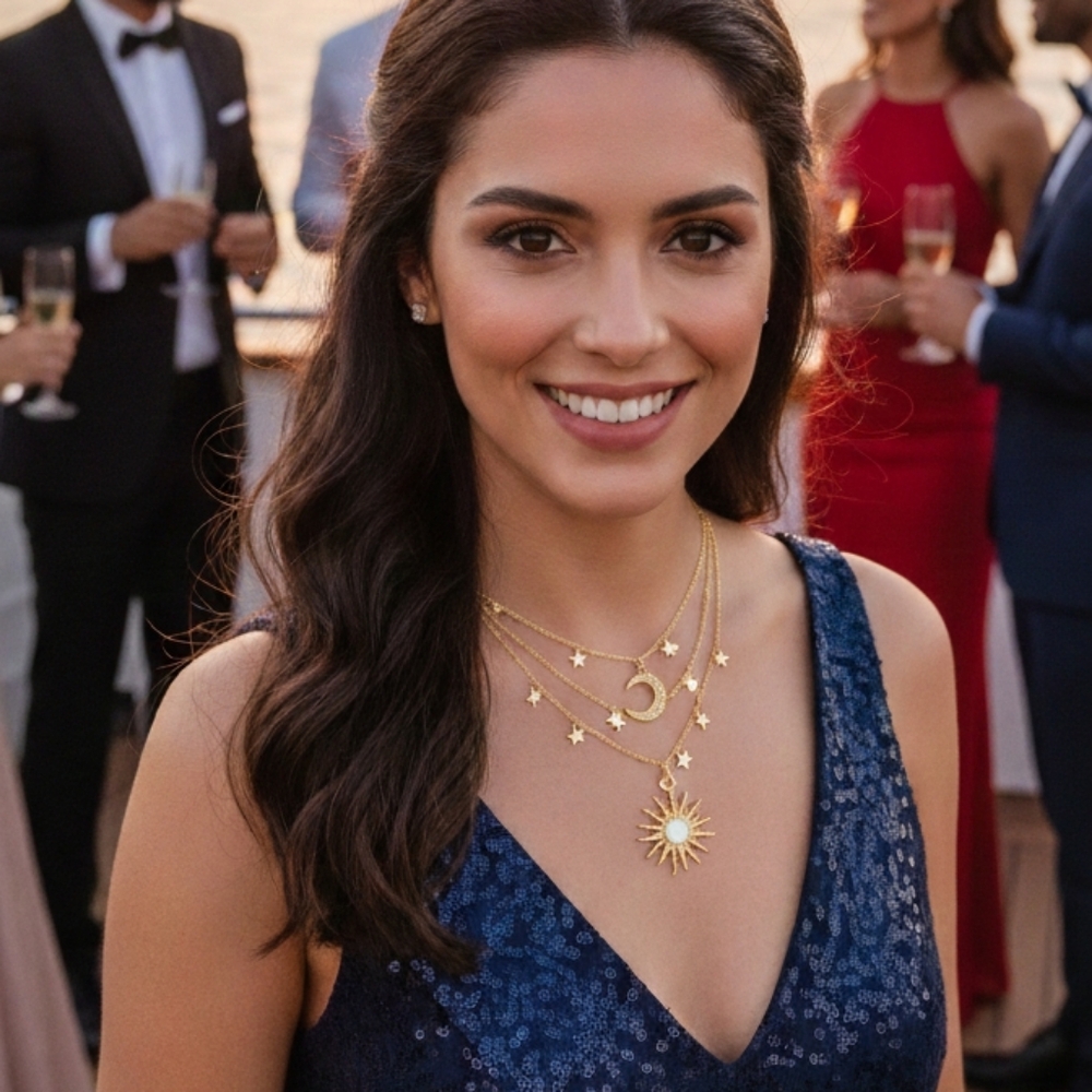 Gold Star and Moon Necklace